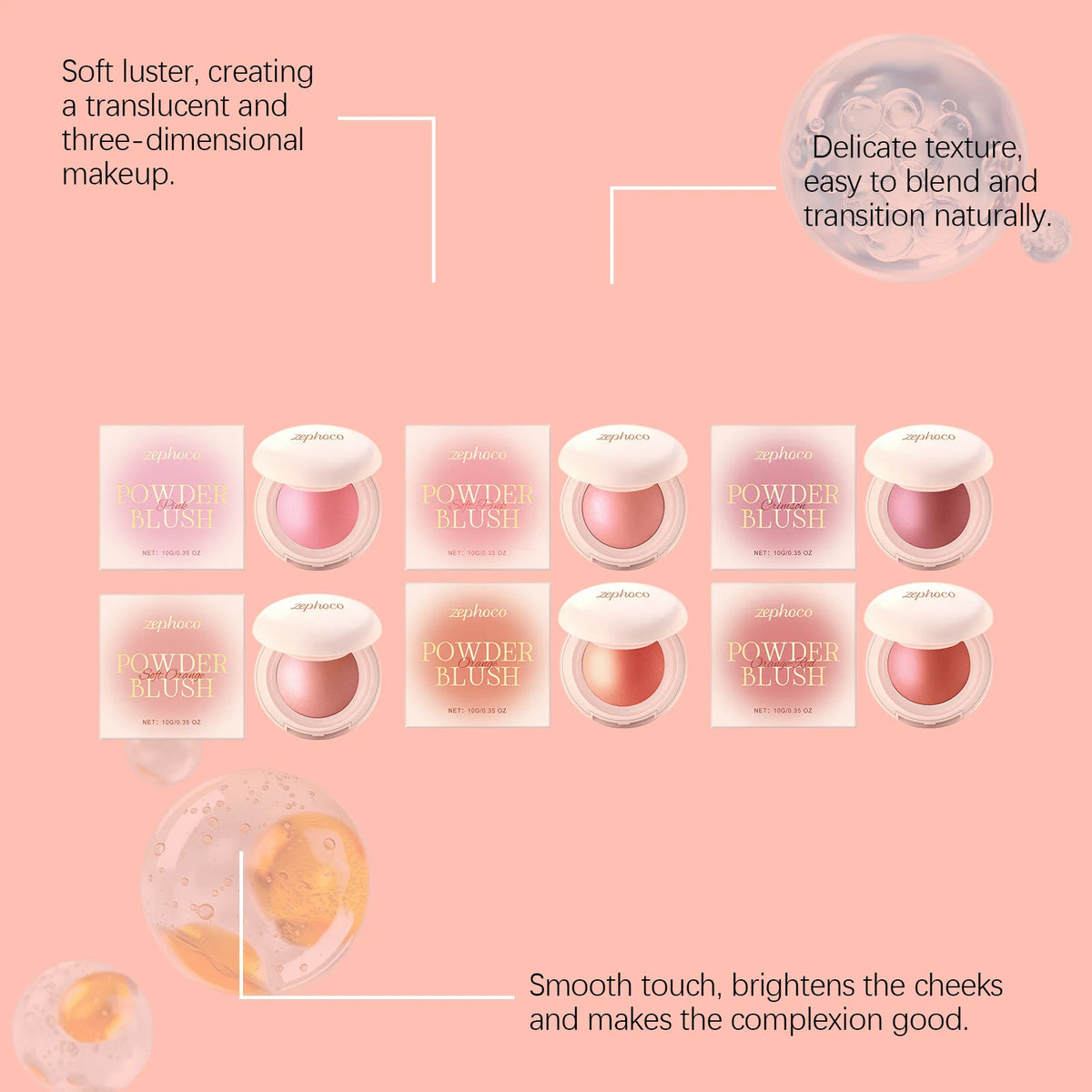 Zephoco Silky Moisturizing Blush – Hydrating Pigmented Glow Face Blush Qst