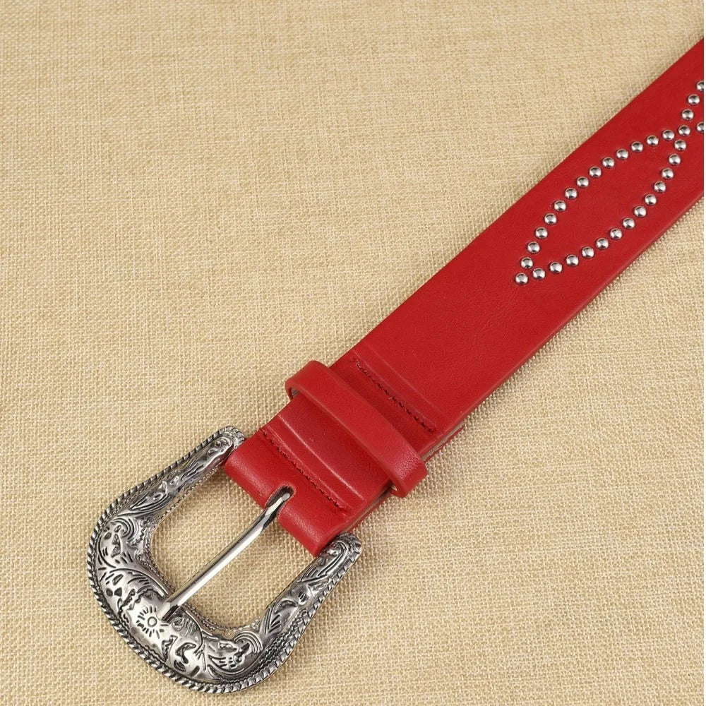 Women's Rhinestone PU Leather Rivet Belt – Punk & Ethnic Style Women's Fashion Belt Qme