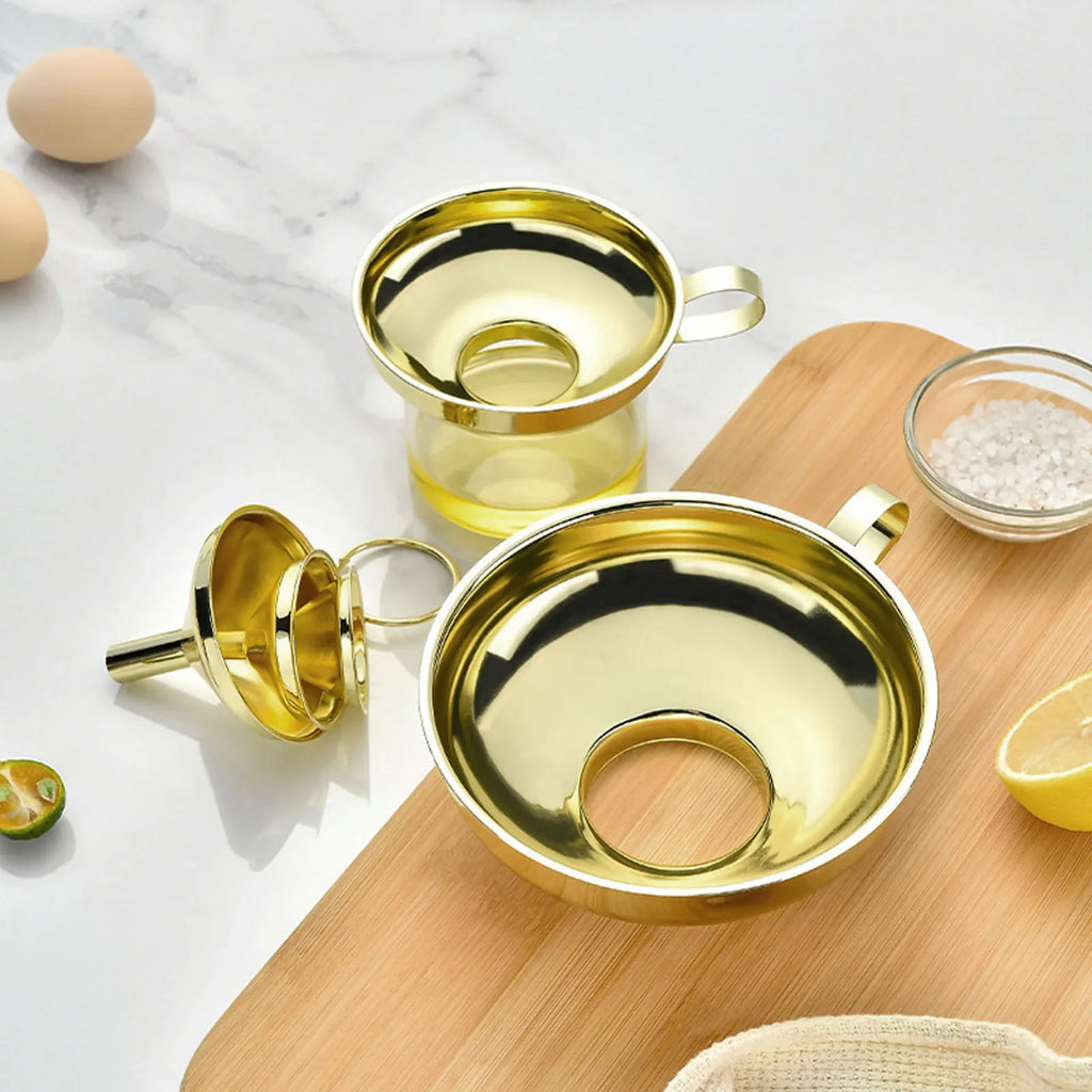Gold Stainless Steel Funnel Set – 3-Piece Wide Mouth Kitchen Kitchen Funnel Set Qme