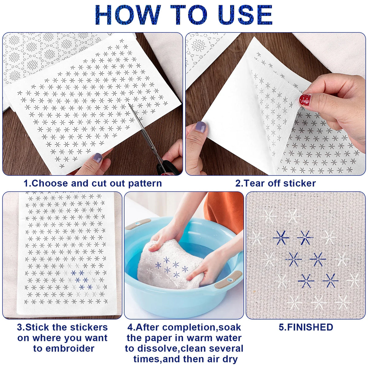 Sashiko Embroidery Water Soluble Transfer Stabilizer Set 108pc Embroidery Craft Kit Qme