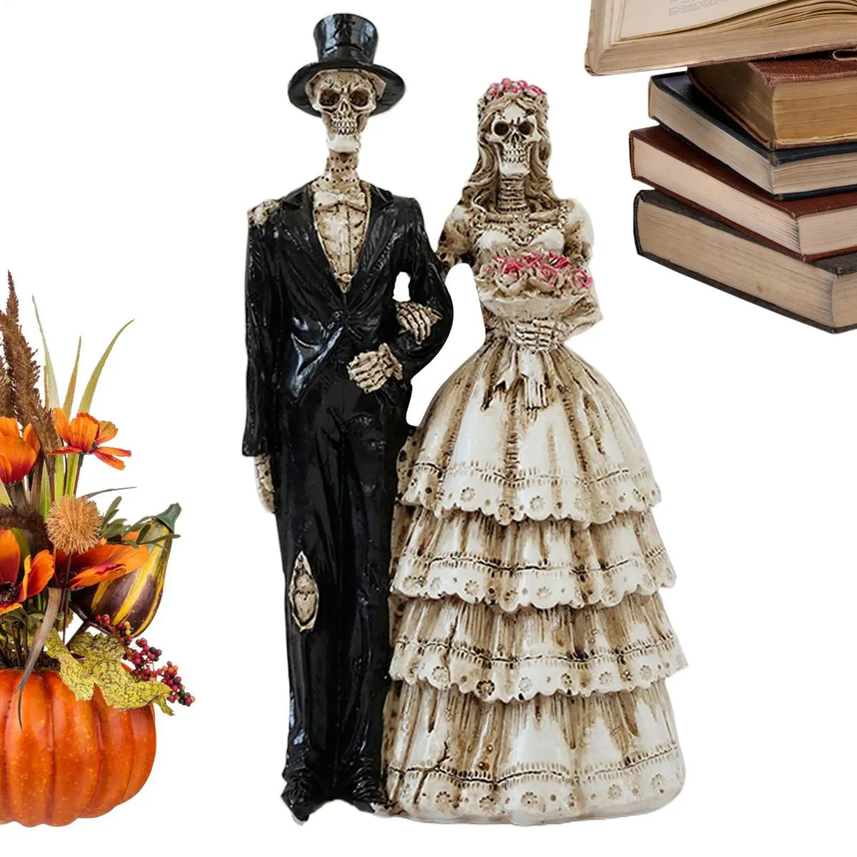 Gothic Skeleton Bride & Groom Resin Couple Desk Figurine Gothic Resin Figurine Qme