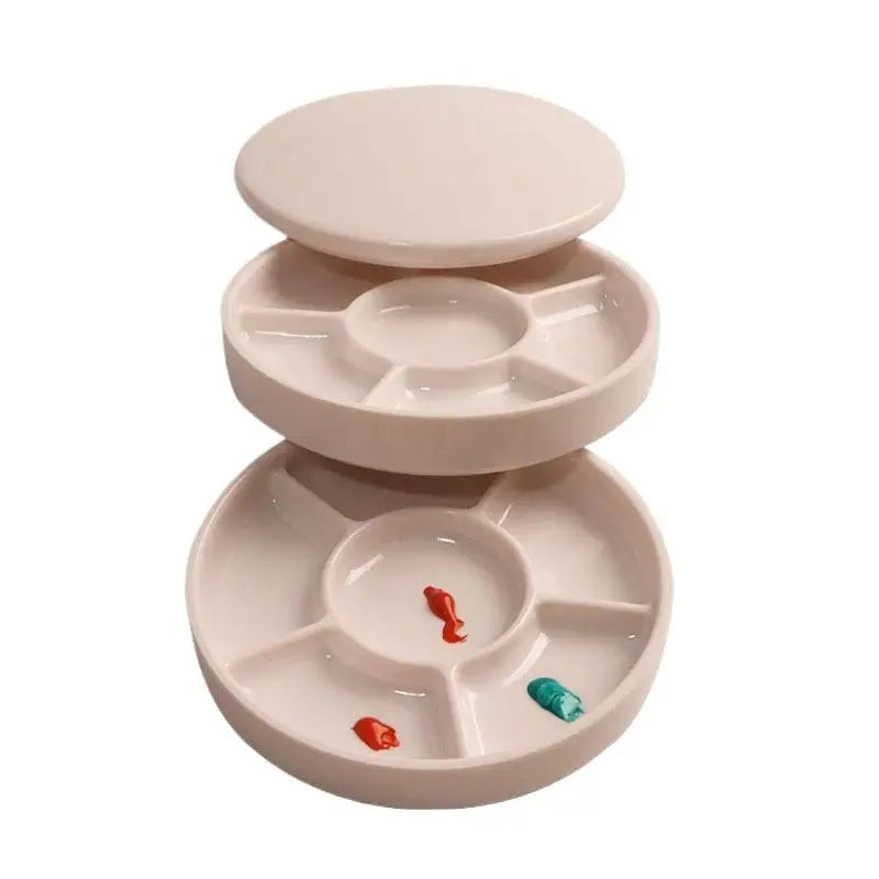 Round Porcelain Paint Palette Tray with Lid – Acrylic & Watercolor Artist Paint Palette Qme