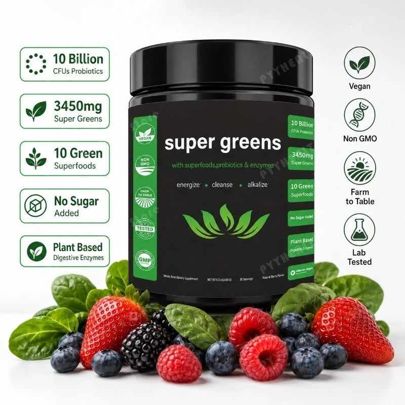 Super Greens Powder – Fruits, Veggies & Probiotics, 30 Servings Greens Supplement Powder Qst