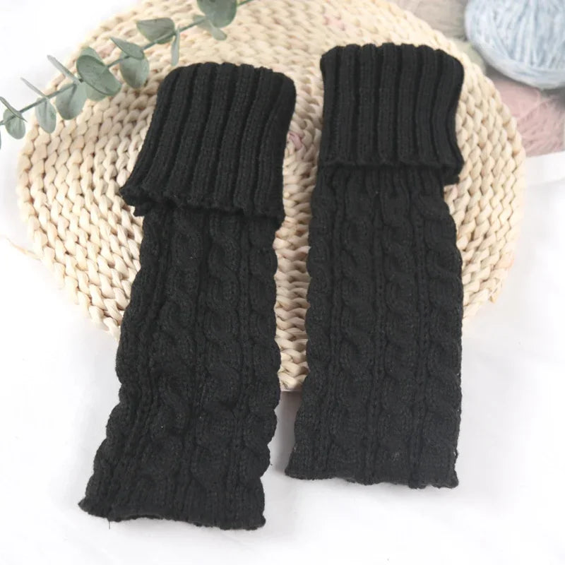 Kids Twist Knitted Leg Warmers – Baby Girls Cute Knee Socks Kids Leg Warmers Qme black 38cm or 14.96inch