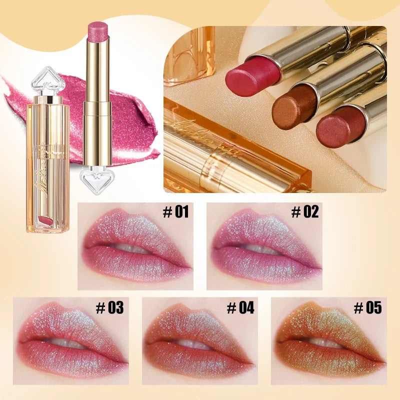 Shiny Waterproof Lipstick – 5 Vibrant Long-Lasting Colors Lipstick Qme