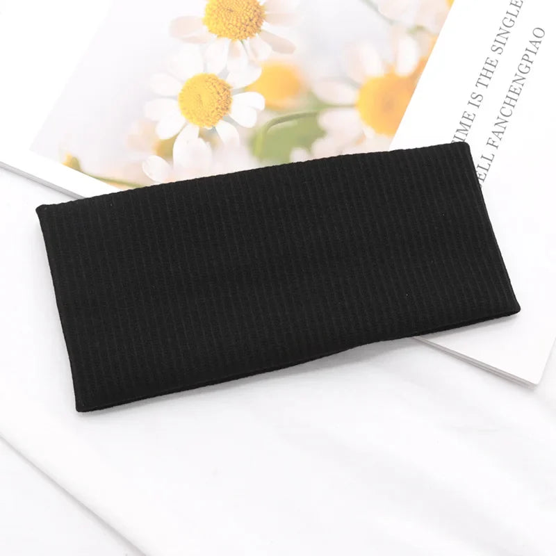 Women's Wide Elastic Headband – Organic Cotton Makeup Hair Hoop Wide Elastic Headband Qme black One Size