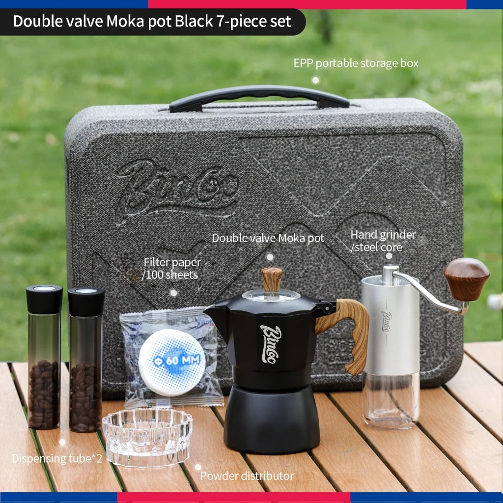 316SS Moka Pot Set with Grinder & 3-Valve Stovetop Espresso Maker Moka Pot Set Qst Black