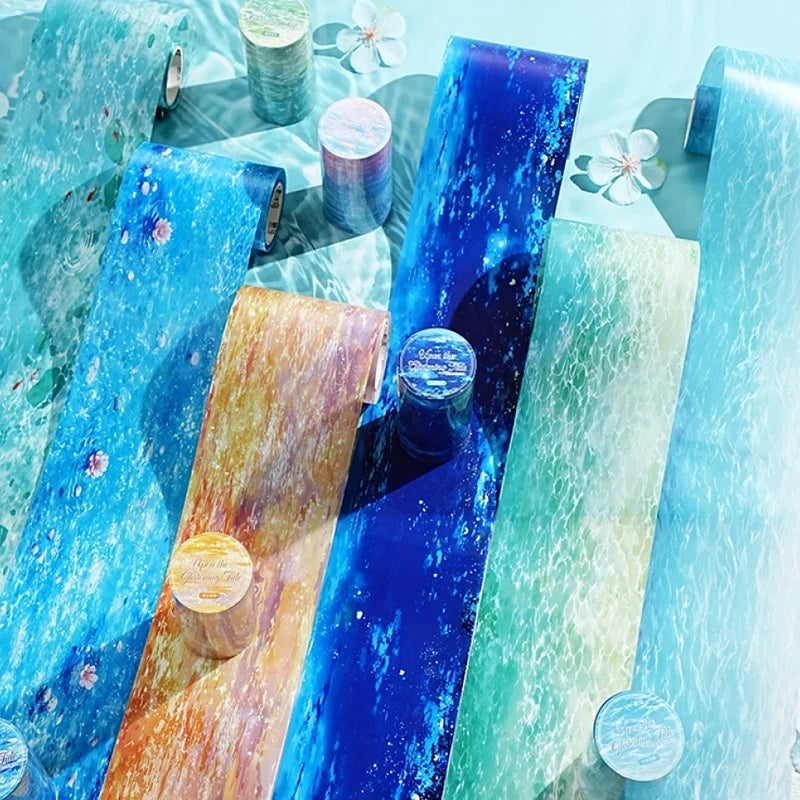 Water Wave Washi Tape | Ocean Sparkle Junk Journal Roll Decorative Washi Tape Qme