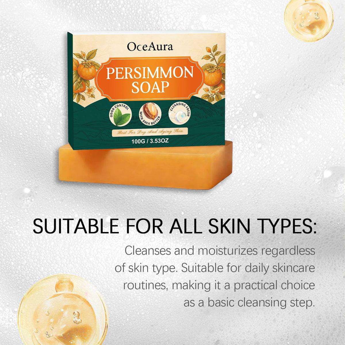 OceAura Persimmon Shea Butter Brightening Soap Bar – All Skin Skin Care Soap Bar Qst