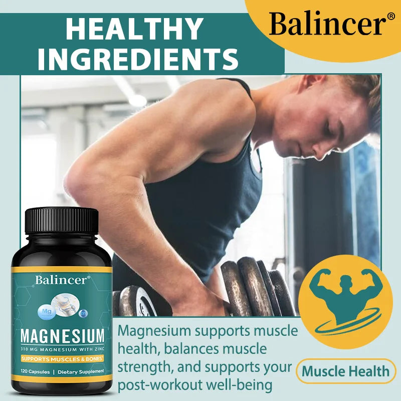 Magnesium Glycinate + Zinc Supplement – 120 Capsules Non-GMO Mineral Supplement Qst