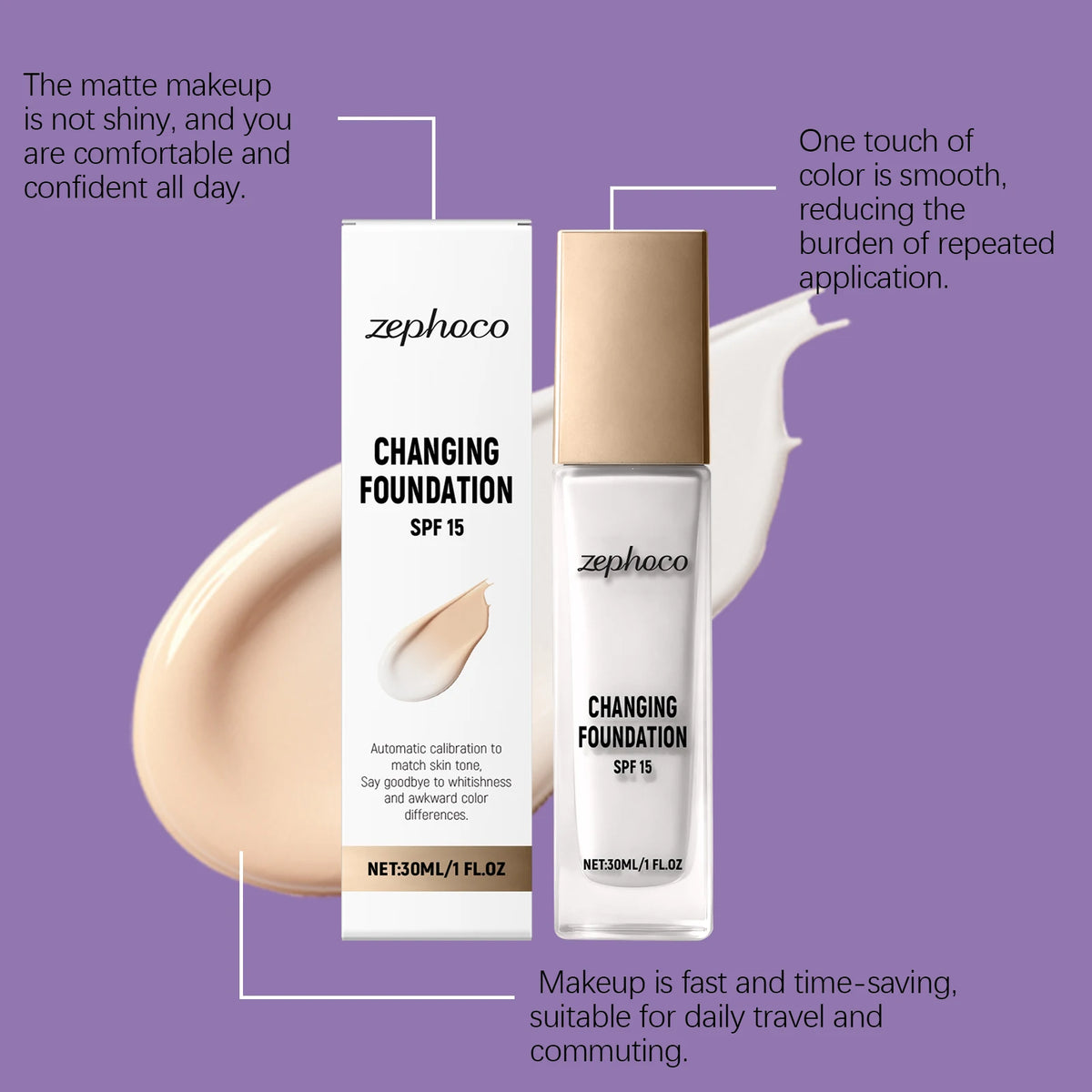 Zephoco Warm Tone Foundation – Lightweight & Long-Lasting 30ml Liquid Foundation Qst