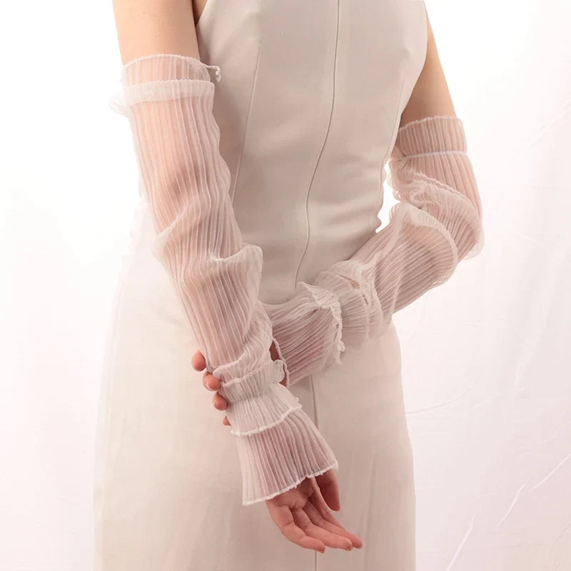 Women's Long Sun-Protective Fingerless Arm Sleeve Gloves Fingerless Arm Sleeves Qme