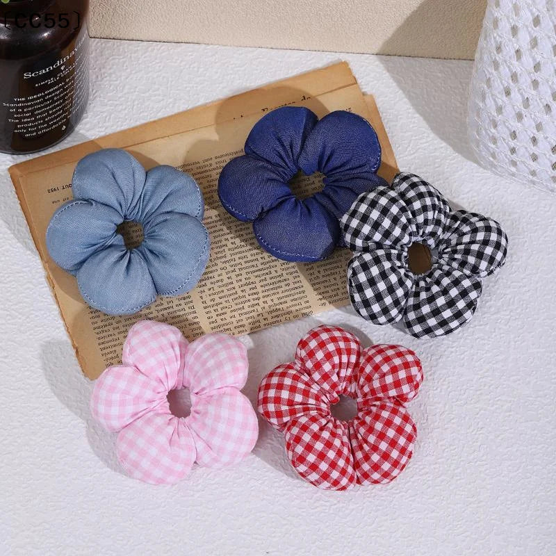 3D Flower Hair Scrunchie – Soft Polyester Hair Tie for Women Hair Scrunchie Qst