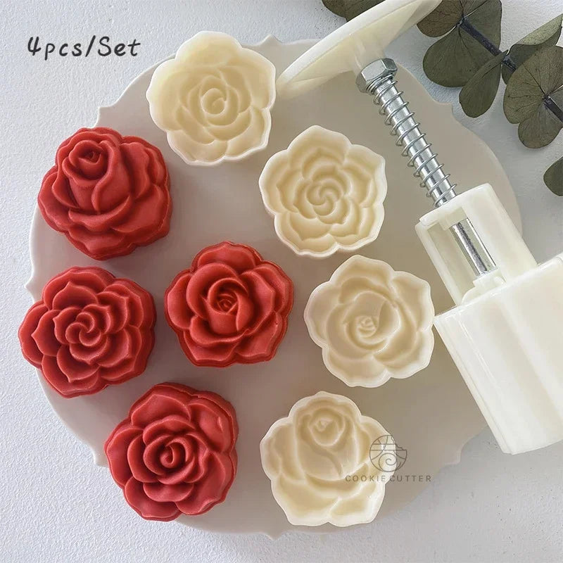 Cherry Blossom Rose 4-Pc Pastry Mold Set | Moon Cake & Candy Pastry Mold Set Qme