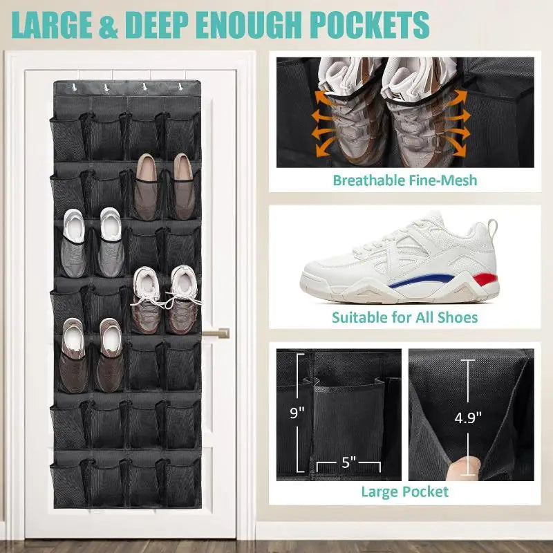 Hanging Shoe Organizer – 24 to 40 Large Mesh Pockets Hanging Shoe Organizer Qme
