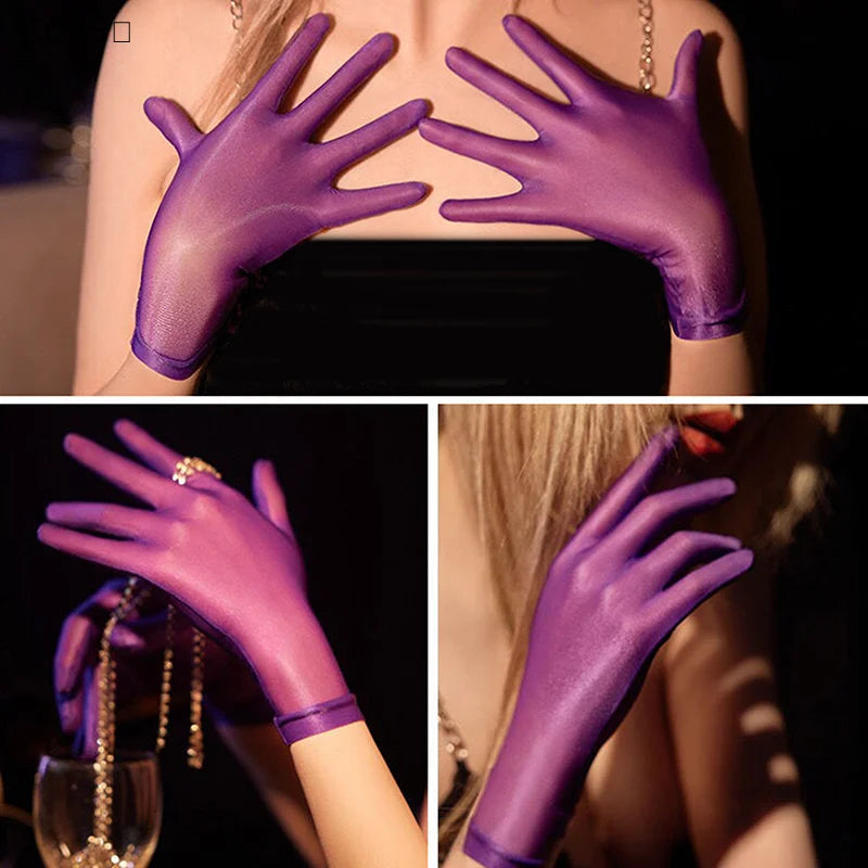 Women's Oil Glossy Ultra-Thin Elastic Wrist Gloves Fashion Wrist Gloves Qst