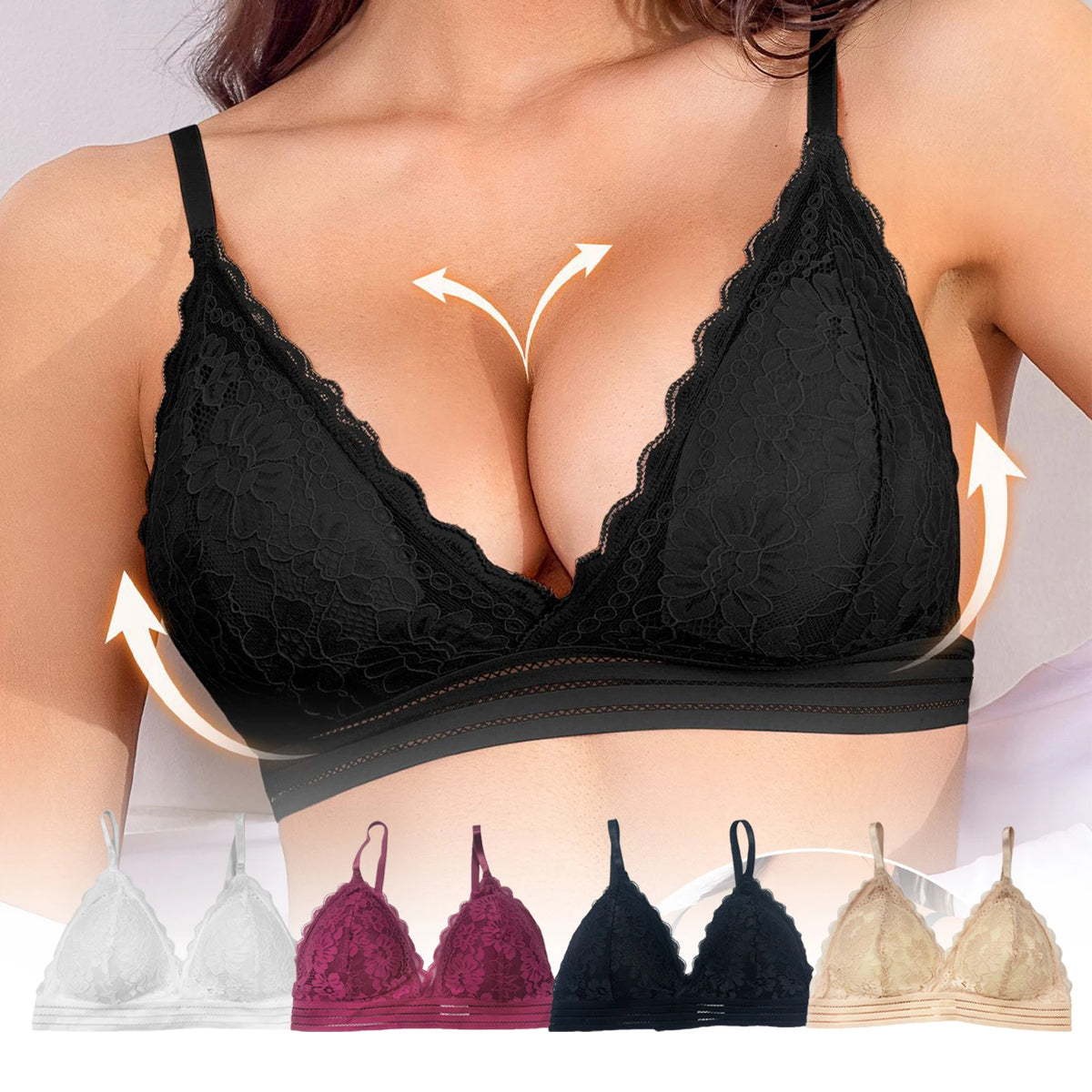 Zeriluna Deep V Triangle Bralette – Wire-Free Lace for Women Lace Bralette Qst