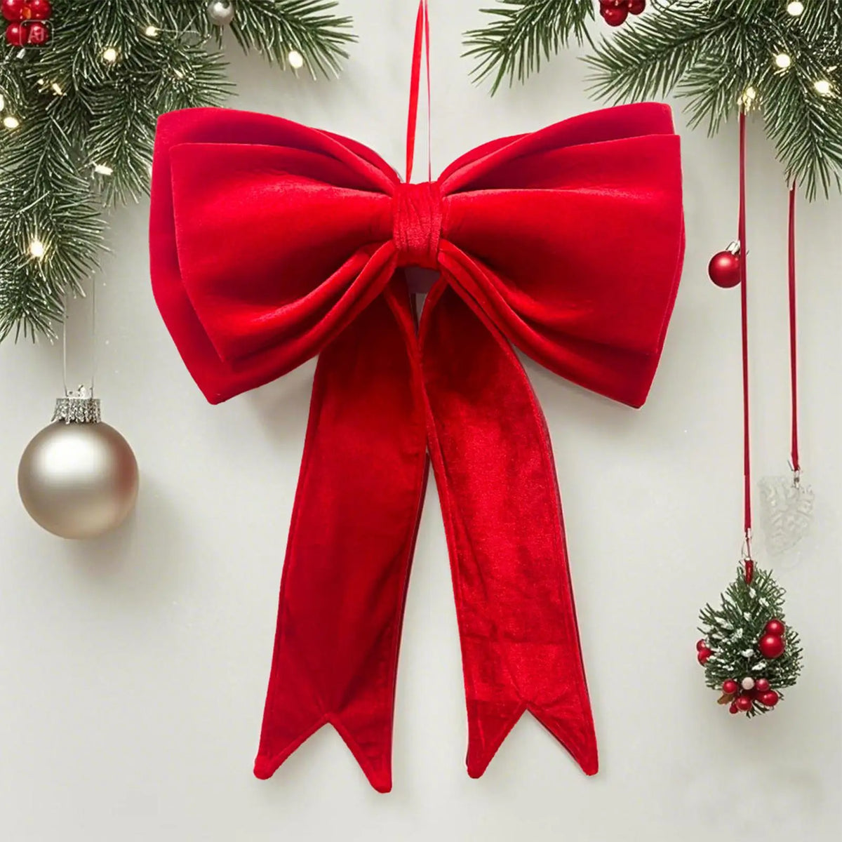 Velvet Christmas Bows 19x25" – Hangable Holiday Decor Christmas Bow Decoration Qme