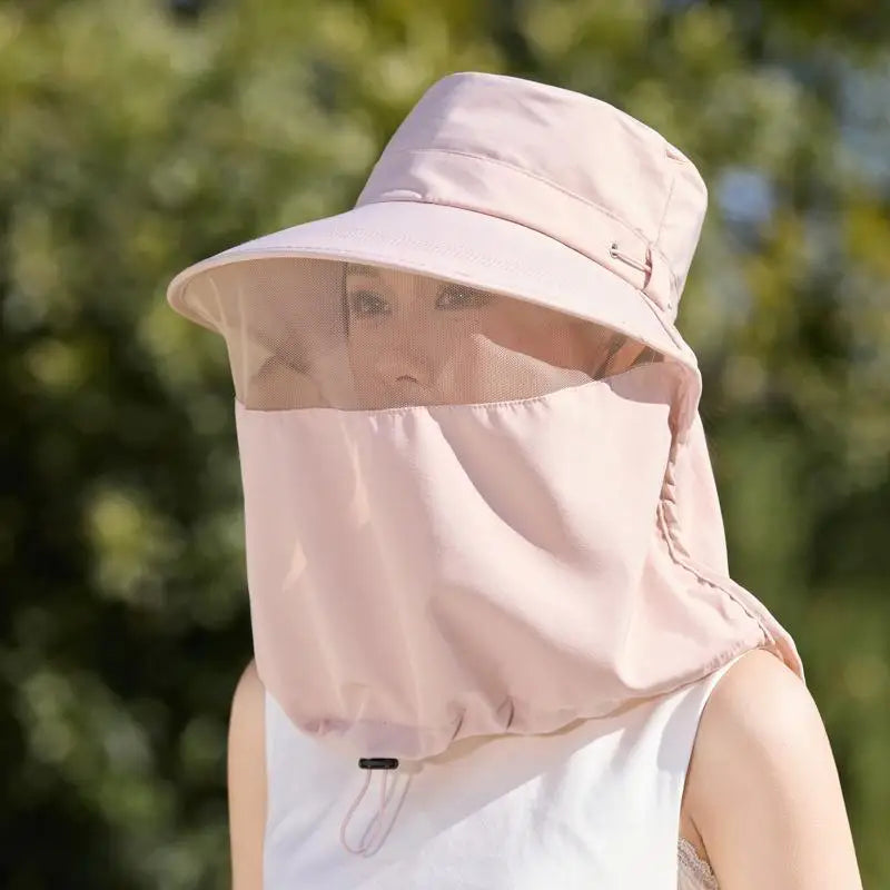 Women's Wide-Brim Fisherman Hat with UV Neck Shawl Cover Wide Brim Sun Hat Qst A5