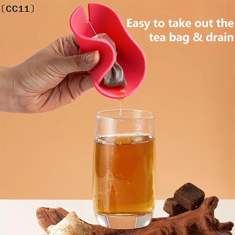 Silicone Tea Bag Holder & Squeezer with Handle | Reusable Lid Tea Bag Holder Qme