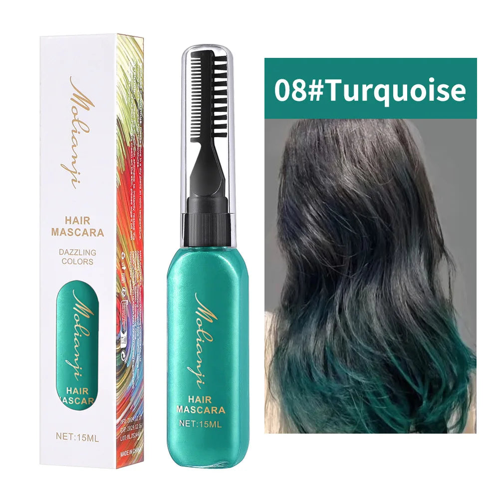 Disposable Hair Dye Highlight Mascara – 8 Colors | Dual-Use Hair Dye Mascara Qme 08Turquoise
