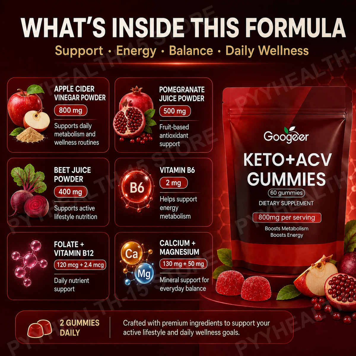 Googeer KETO+ACV Gummies – Apple Cider Vinegar, 60 Count Dietary Supplement Gummies Qst
