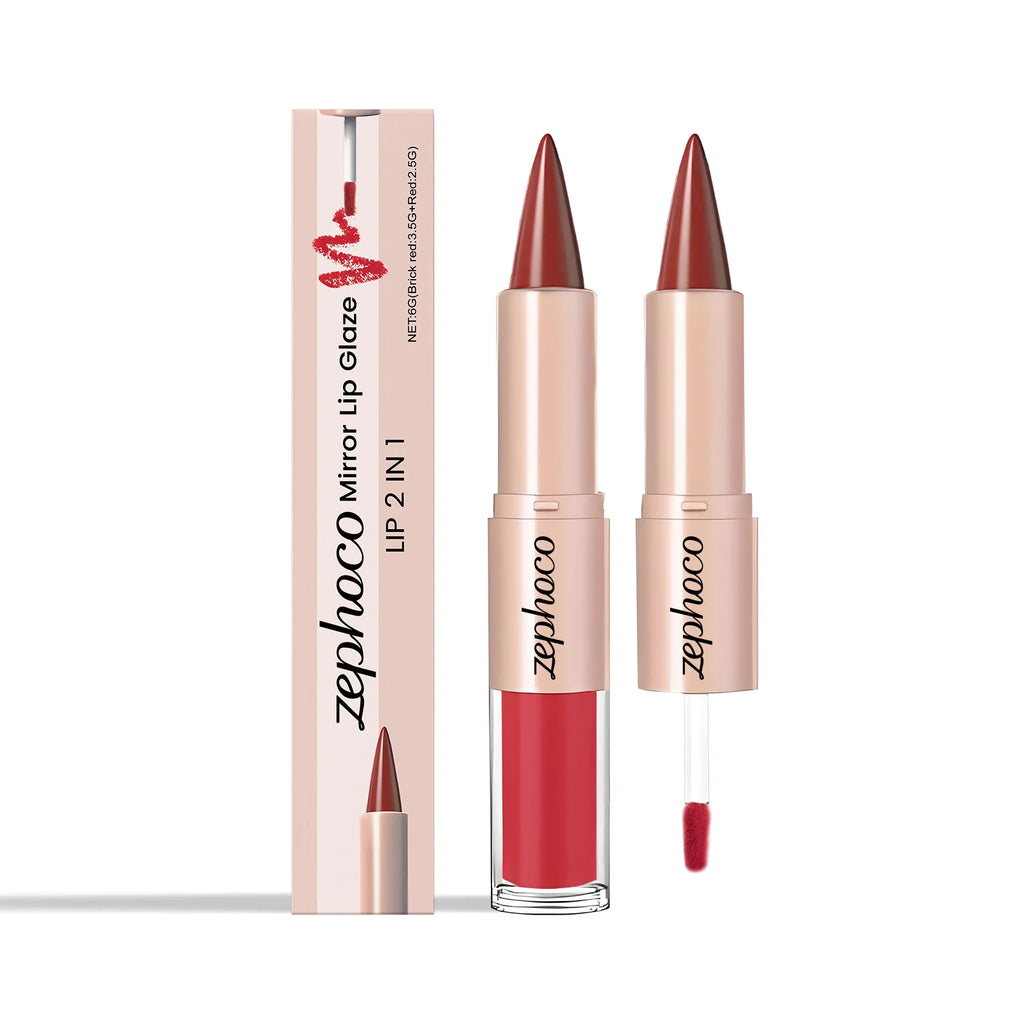 Zephoco 2-in-1 Mirror Lip Gloss & Liner – Brick Red Lip Gloss & Liner Qst 1pc