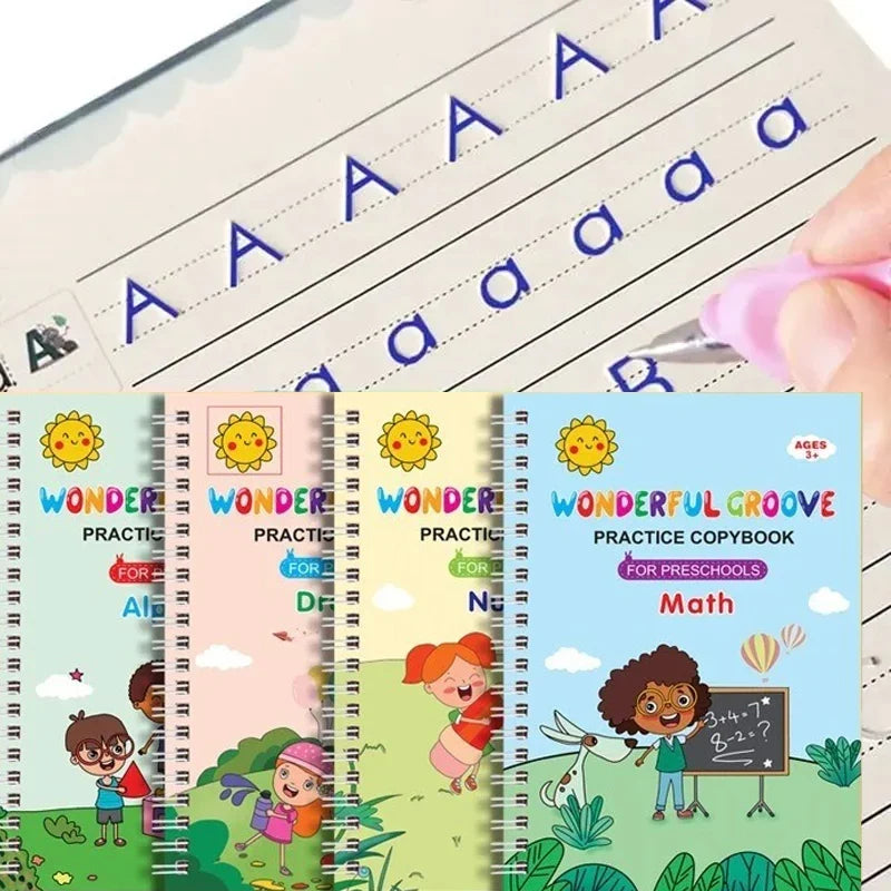 Kids Magic Copy Books Set – Wipe-Clean Writing Practice & Pen Kids Writing Practice Set Qme