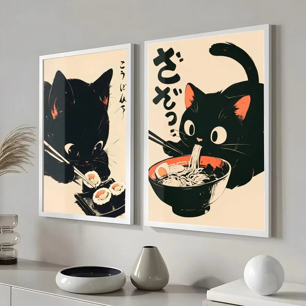 Retro Black Cat Canvas Wall Art Poster – Home & Office Décor Canvas Wall Art Qst