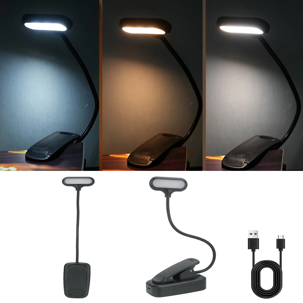 BORUIT Rechargeable Clip Book Light – 6 LED Warm & Cool Clip Reading Lamp Qst