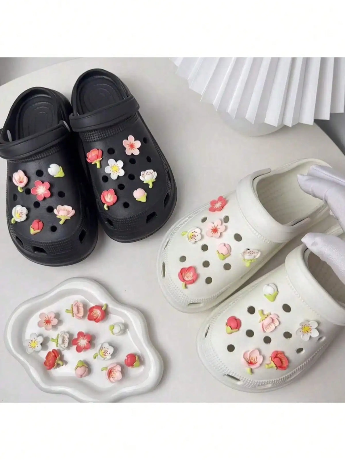 Pink Flower Shoe Charms – 12pc Detachable DIY Decorations Shoe Charms Qme