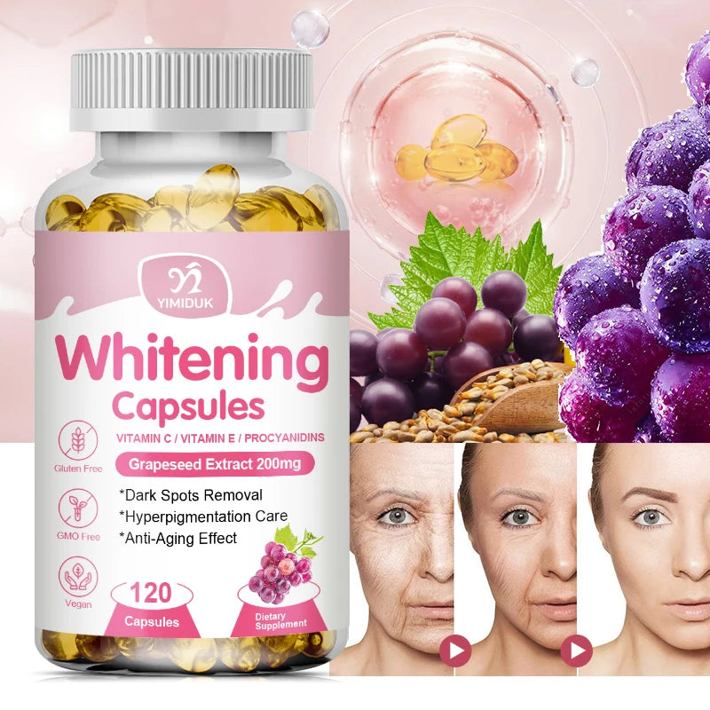 Yimiduk Brightening Capsules – Vitamin C, Grape Seed & Collagen Skin Brightening Supplement Qst