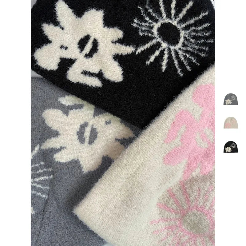 Jacquard Plush Knitted Beanie Hat – Unisex Winter Warm Cap Knitted Winter Hat Qme