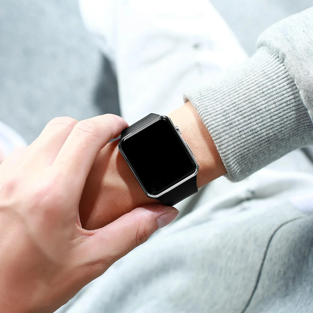 Square LED Digital Watch – Night Light Style for Students & Adults LED Digital Watch Qme