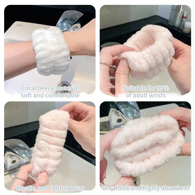 Spa Face Wash Headband & Wristband Set – Water Absorbent Spa Headband Set Qme