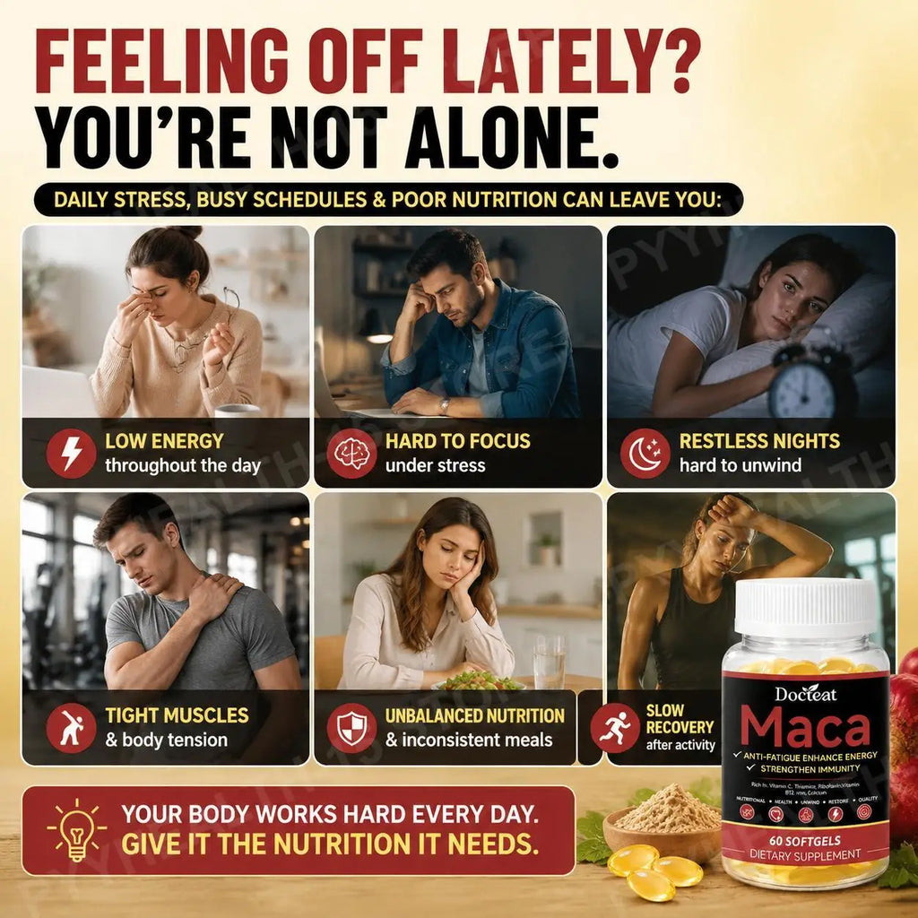 Docteat Maca Root Extract Softgels – Vitamins C B1 B2 B12, 60ct Wellness Supplement Qst
