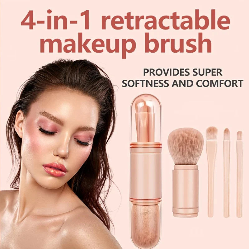 4-in-1 Retractable Mini Makeup Brush Set | Travel Eyeshadow Travel Makeup Brush Set Qme