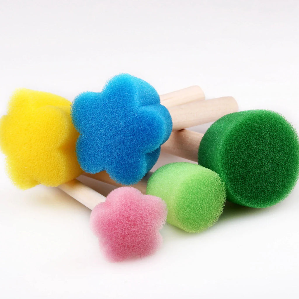 Foam Sponge Brushes Wooden Handle Round Flower DIY Paint Set Foam Painting Brush Set Qme