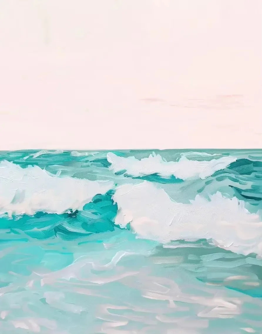 Pink Ocean Waves Seascape Canvas Wall Art – Beach Poster Canvas Wall Art Qst 25 20x30cm Unframed
