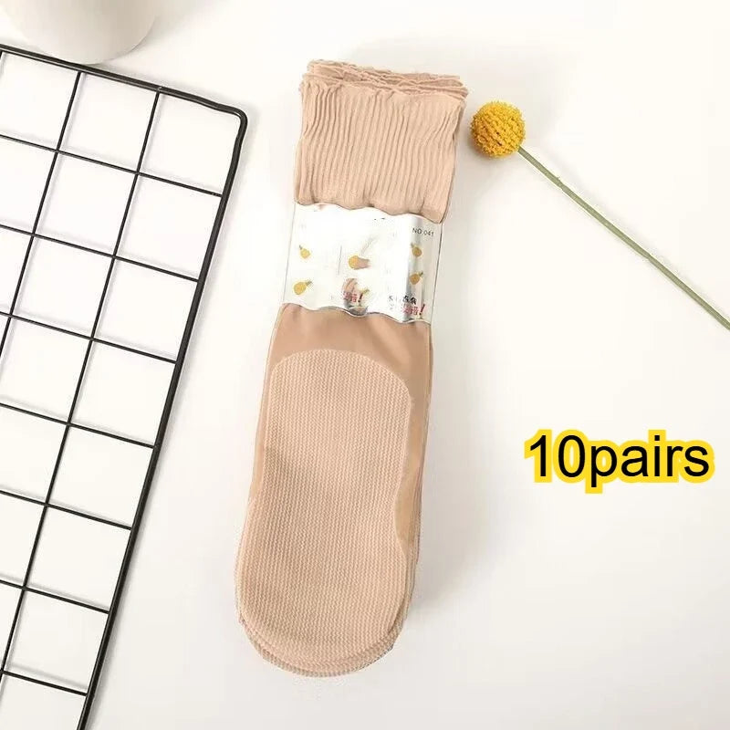 Women's Sheer Non-Binding Ankle Socks – 10 Pairs, Breathable Sheer Ankle Socks Qme Light beige 10pairs One Size