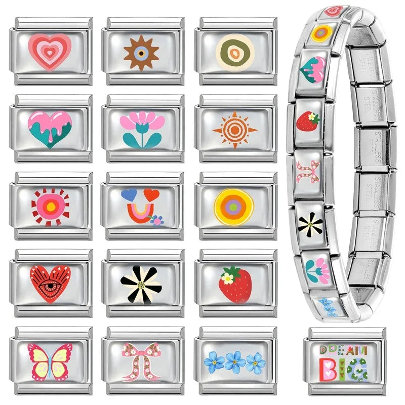 Fashion Pattern Bead Charms for Italian Charm Bracelets – 32 Colors Bracelet Charm Qme