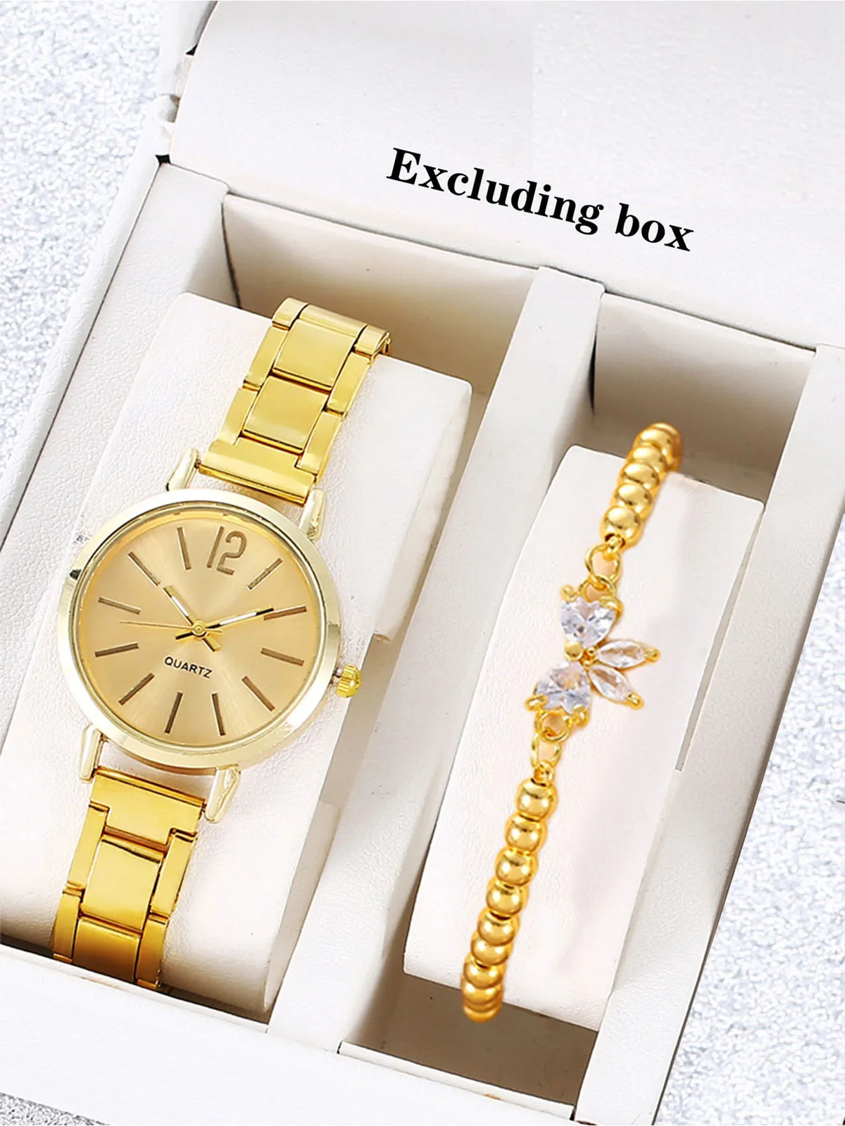 Women's Small Dial Quartz Watch Set of 2 – Casual & Versatile Women's Quartz Watch Qme Gold No