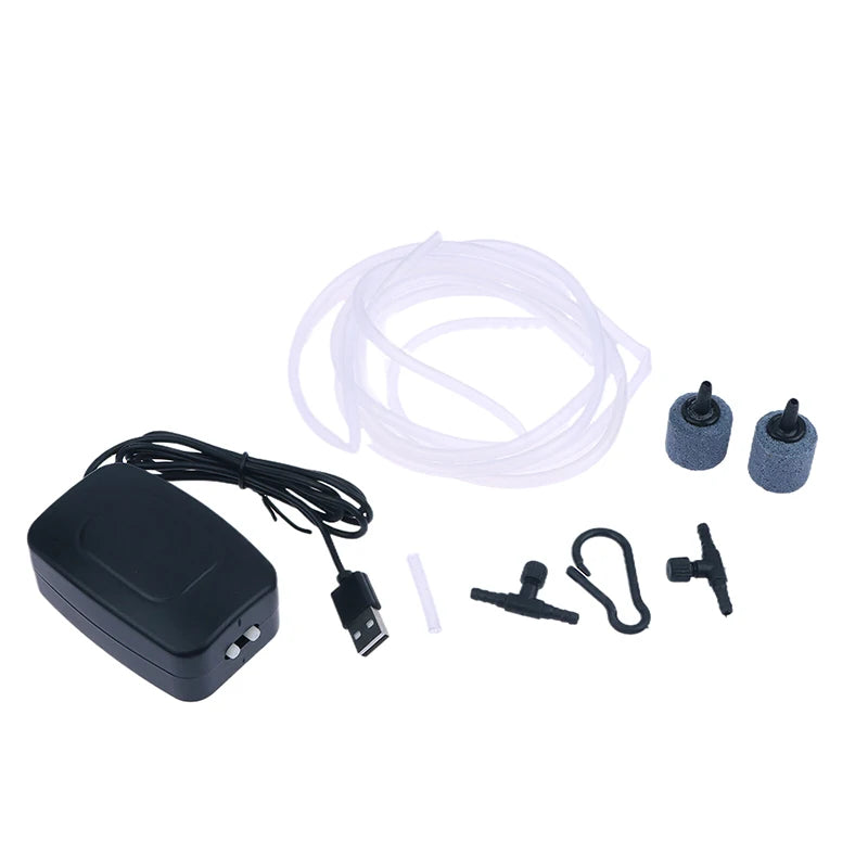 USB Aquarium Air Pump – Silent Double Outlet with Check Valve Aquarium Air Pump Qst Black