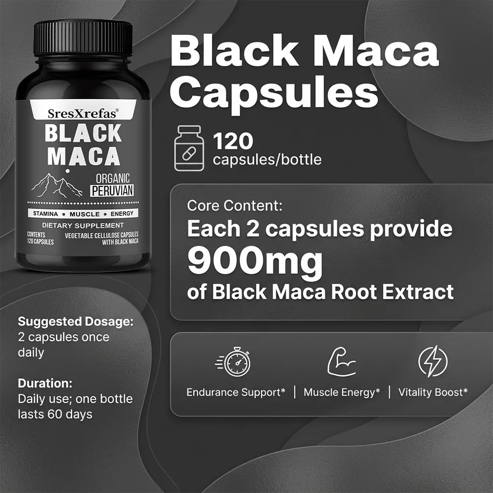 ZENVITALIZE Black Maca Capsules 900mg – Strength & Vitality Herbal Supplement Qst