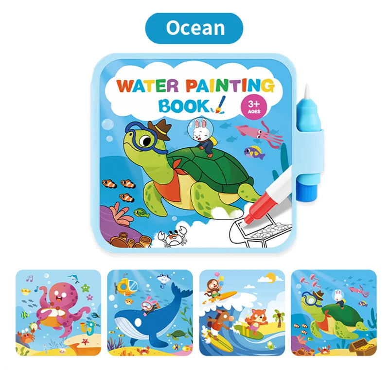 Reusable Water Drawing Doodle Book & Magic Pen for Kids Kids Drawing Book Qme Marine Animals