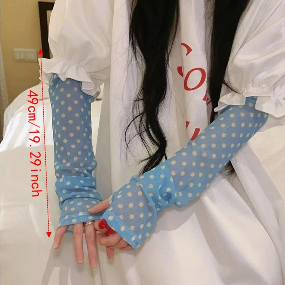 Korean Polka Dot UV Arm Sleeves – Mesh, Breathable Sun Cover UV Protection Arm Sleeves Qme
