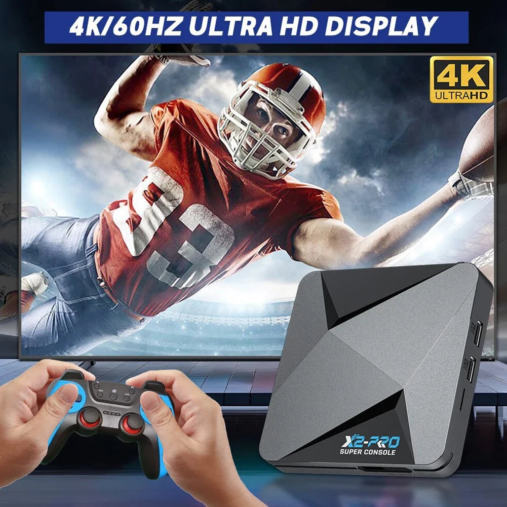 X2 Retro Game Console TV Box | 65000+ Games, 4K, 2 Gamepads Retro Game Console Qme