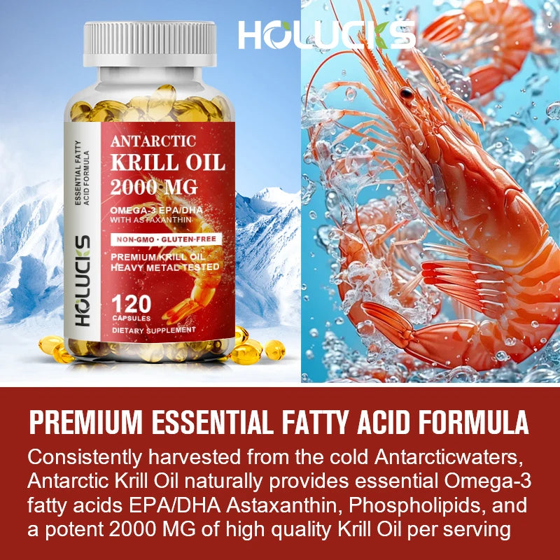 Antarctic Krill Oil 2000mg Softgels – Omega-3 DHA EPA Astaxanthin Omega-3 Supplement Qst