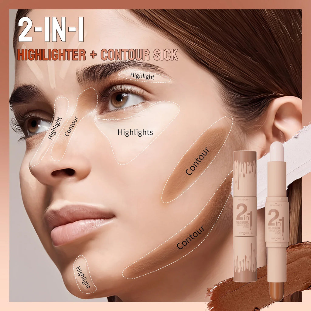 Qme Double-Ended Highlight & Contour Stick – 3D Sculpting Highlight Contour Stick Qme