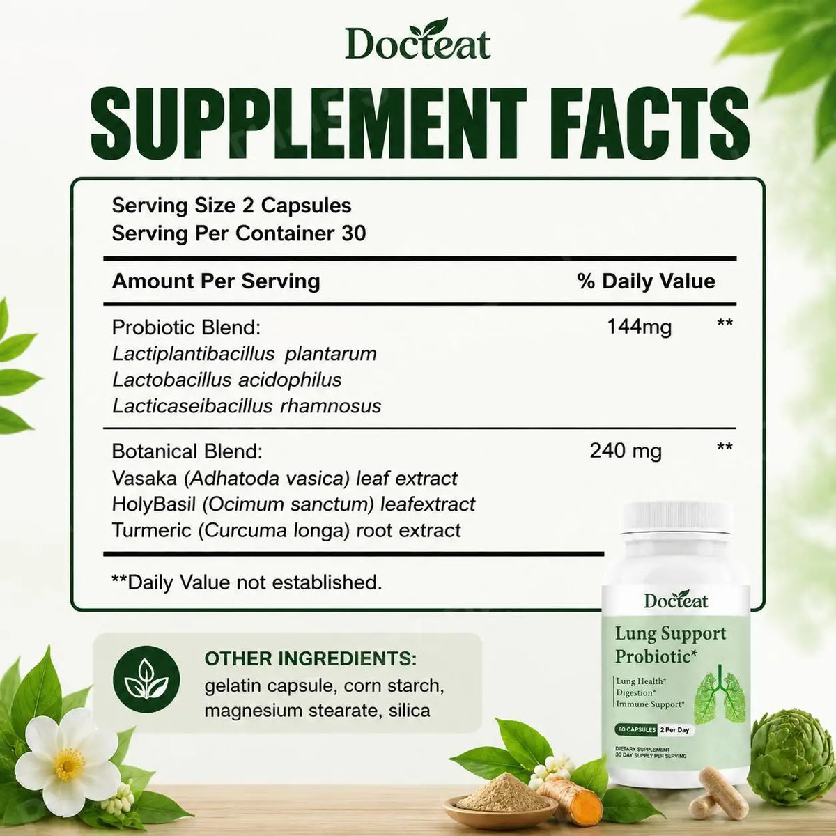 Probiotic Botanical Blend Capsules – 60 Count Daily Wellness Probiotic Supplement Qst